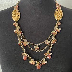 Semi-precious gold chained beaded necklace